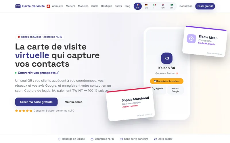 Aperçu du site Carte de visite